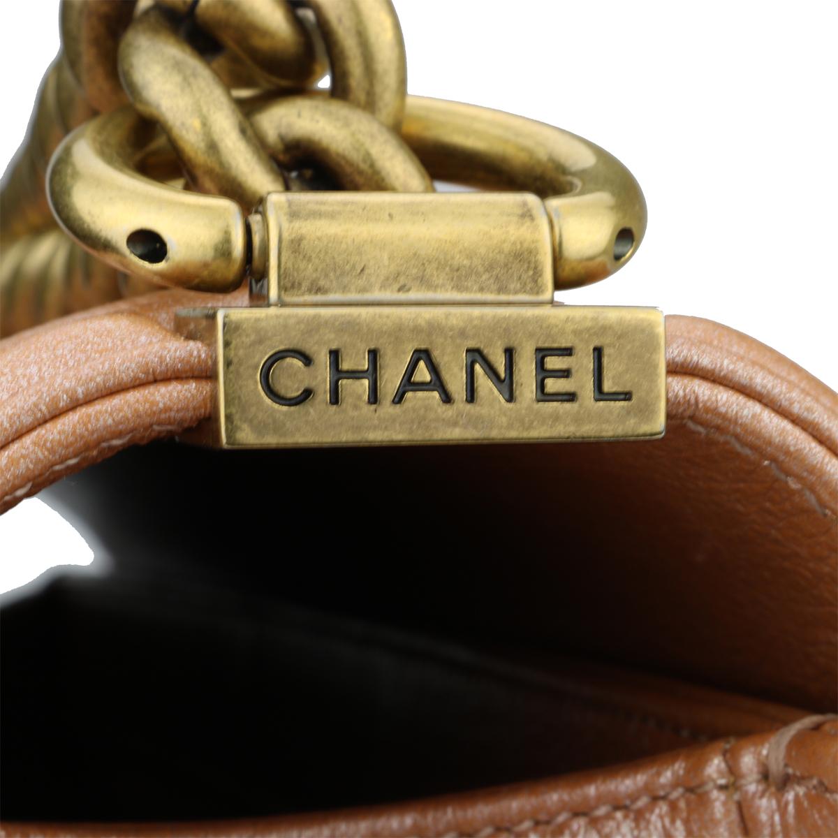 Brown CHANEL New Medium Quilted Boy Bag Iridescent Rose Gold Calfskin with GHW 2015