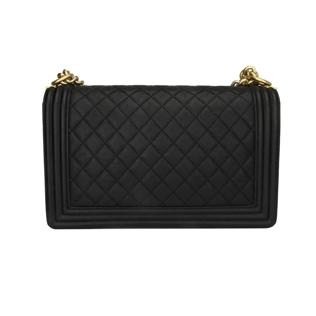 Authentic CHANEL New Medium Quilted Boy Black Caviar with Brushed Gold Hardware 2016.

This stunning bag is still in a mint condition; it still keeps its original shape well and the hardware still very shiny, leather smells fresh as if