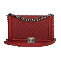 CHANEL New Medium Quilted Boy Rich Red Caviar with Ruthenium Hardware 2015