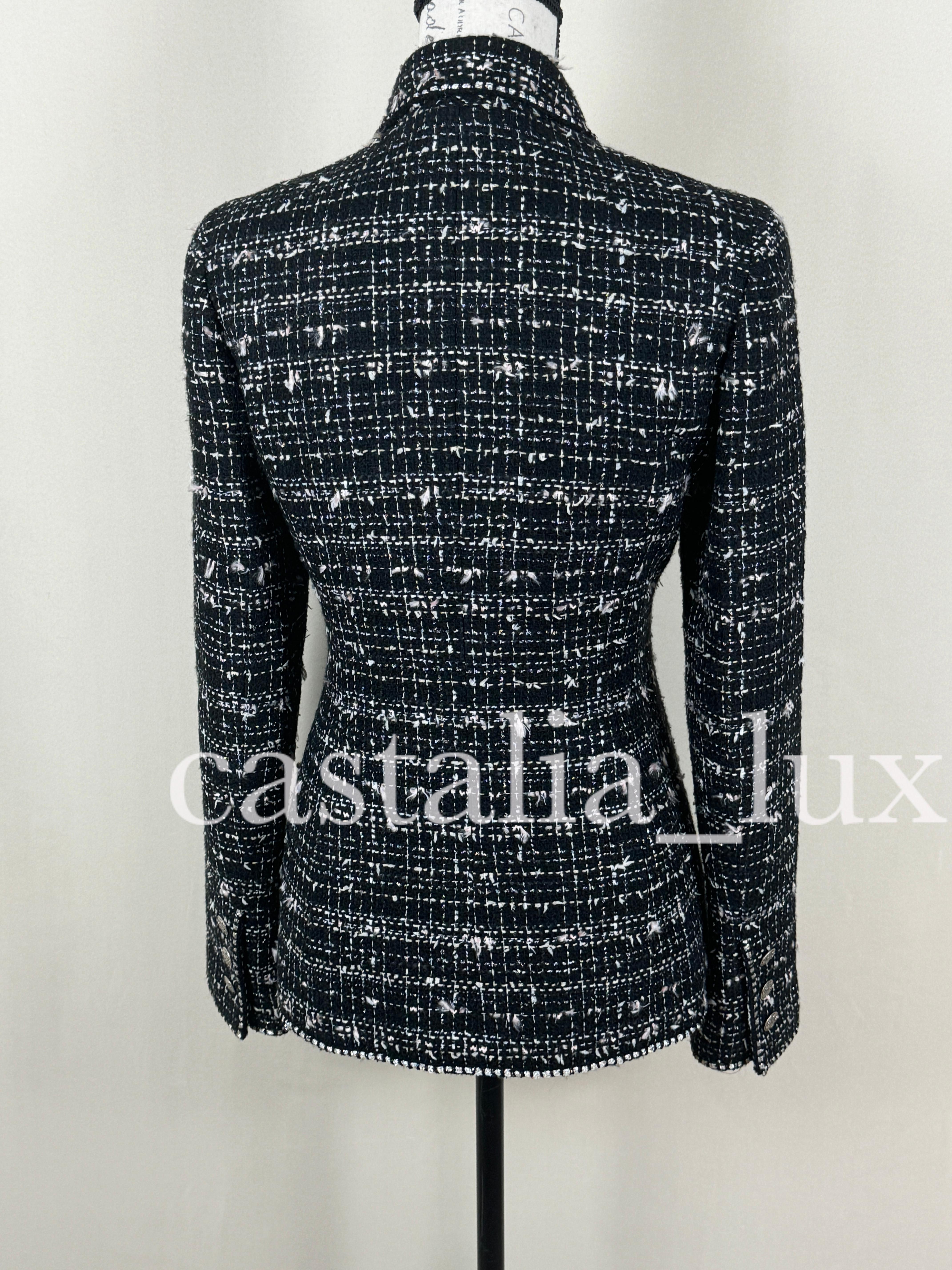 Chanel New Most Hunted CC Patch Black Tweed Jacket For Sale 14