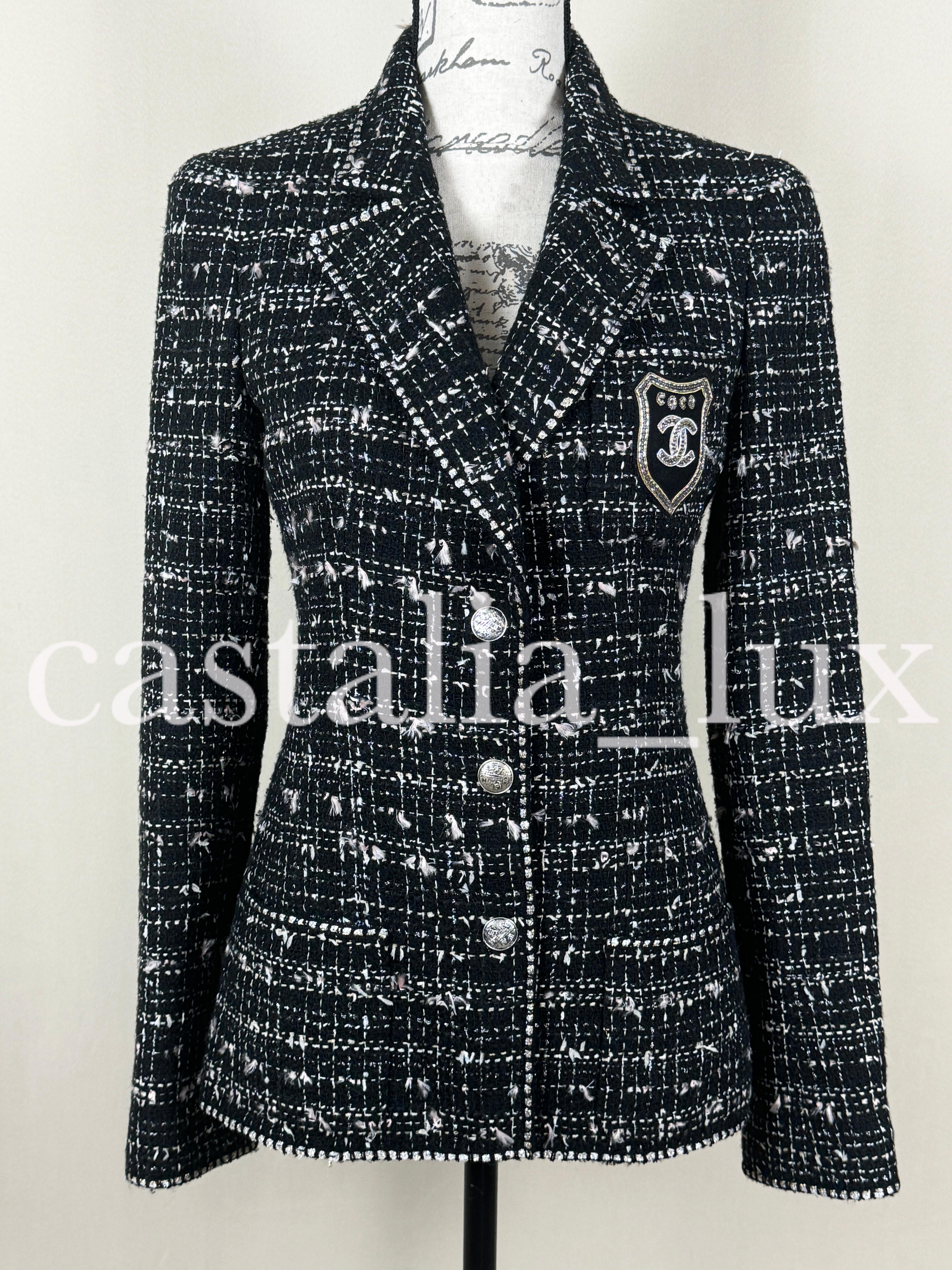 Chanel New Most Hunted CC Patch Black Tweed Jacket For Sale 4