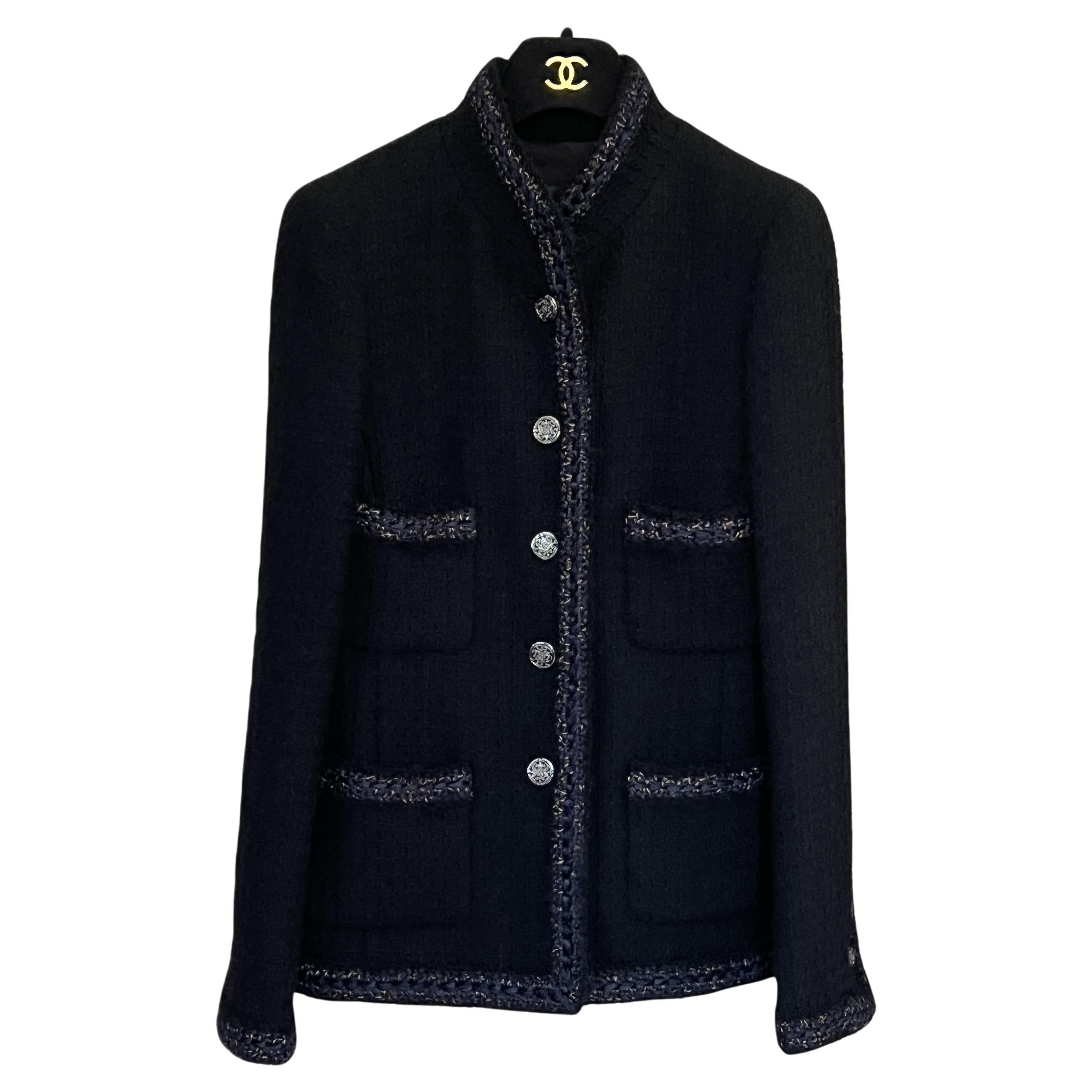 Chanel New Most  Iconic CC Coin Buttons Black Tweed Jacket For Sale