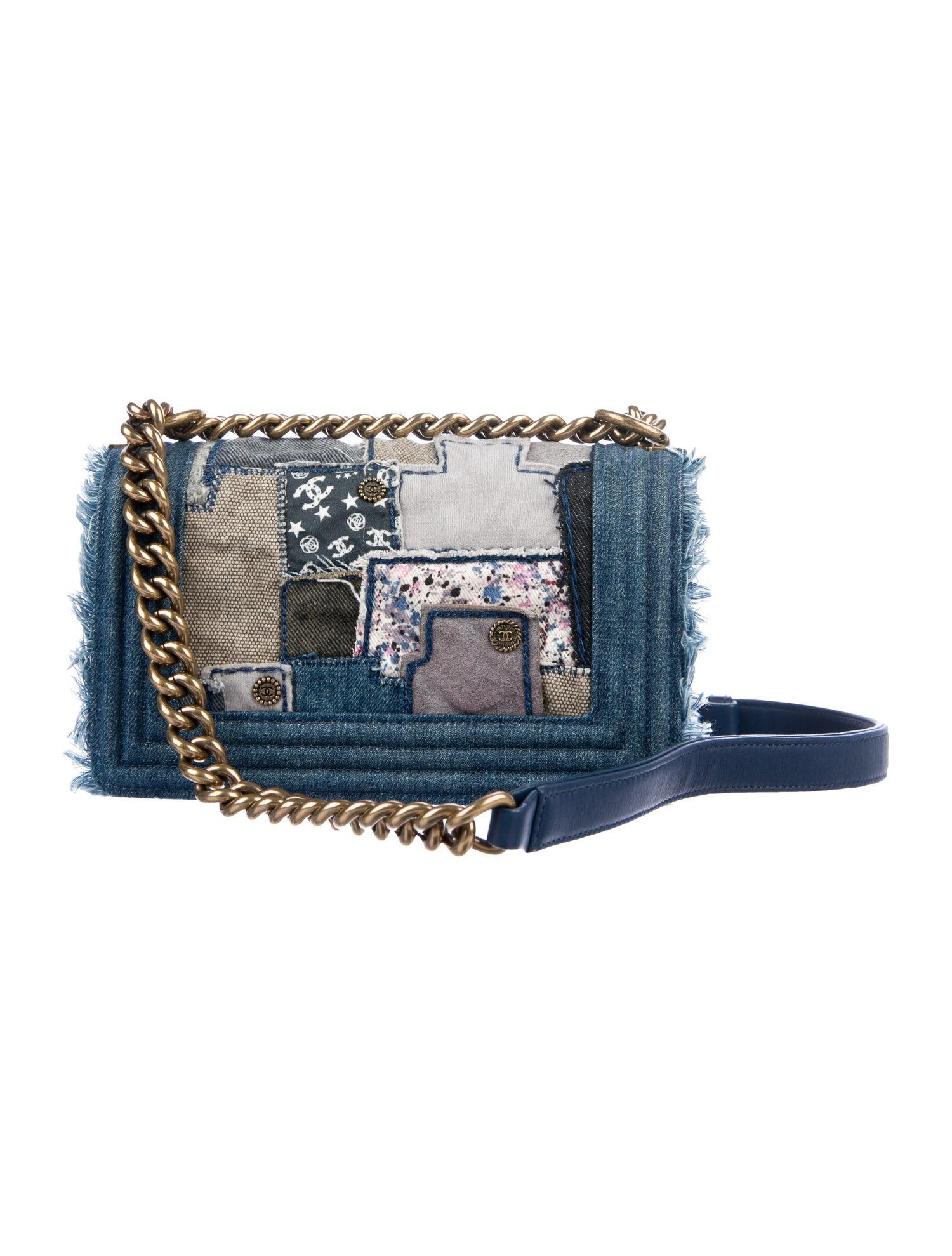 Gray Chanel NEW Multi Color Blue Jean Gold Small Evening Shoulder Flap Bag 