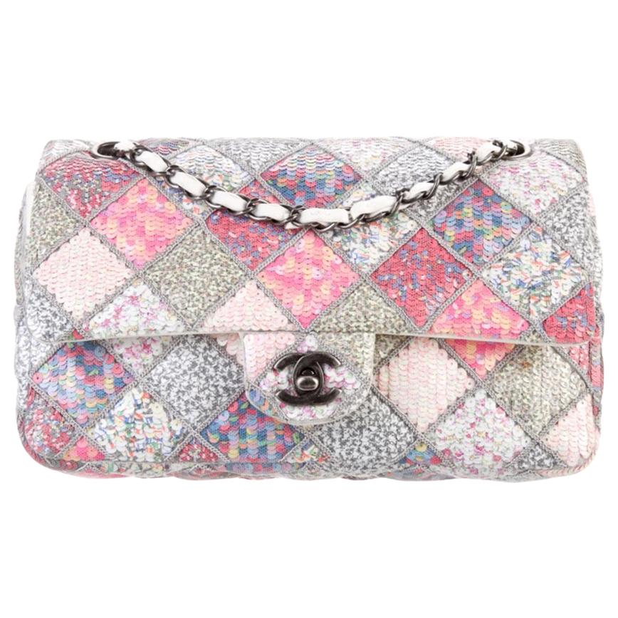 Chanel NEW Multi-Color Pink QuiltSequin Medium Evening