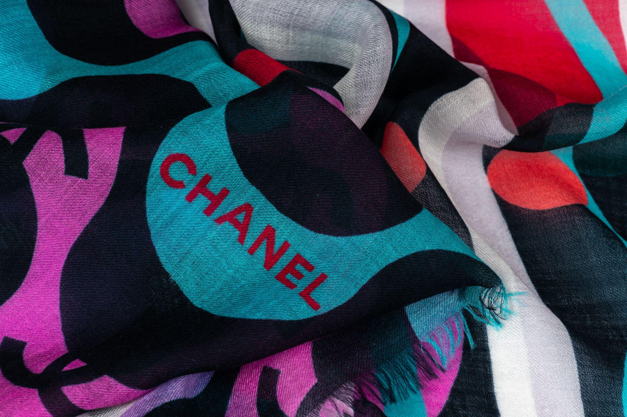 Chanel new logo cashmere shawl in multicolors . Original care tag.
