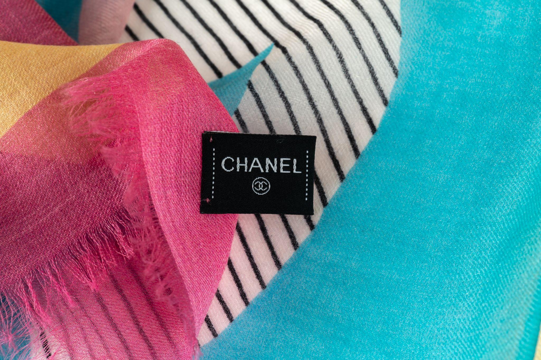Beige Chanel New Multicolor Checkers Shawl For Sale