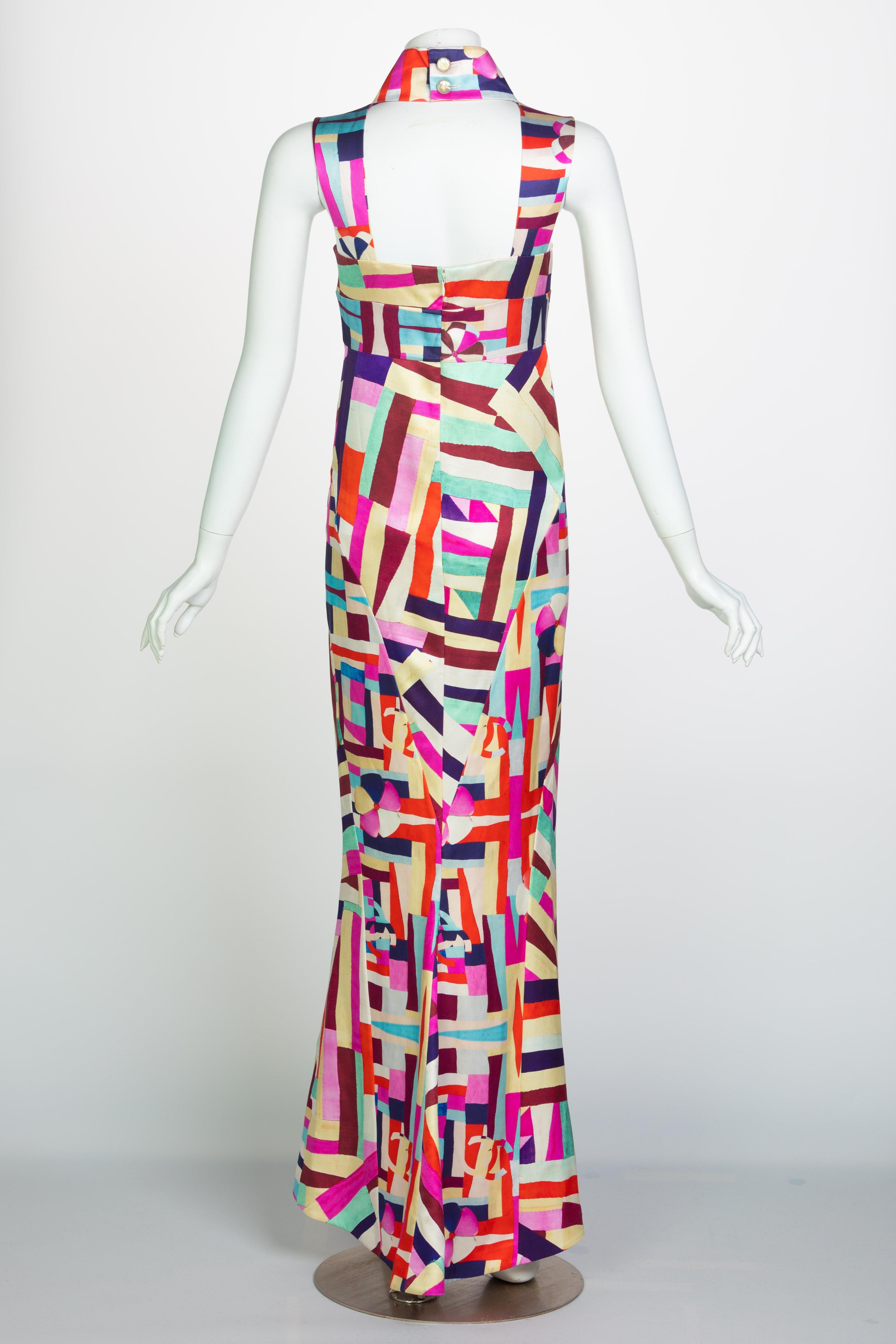 Gray Chanel New Multicolored Print Cut Out Back Maxi Dress Cruise 2016 New with Tags