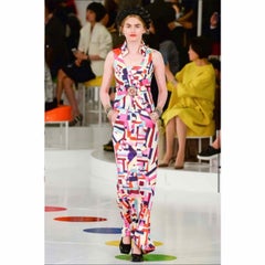 Chanel New Multicolored Print Cut Out Back Maxi Dress Cruise 2016 New with Tags