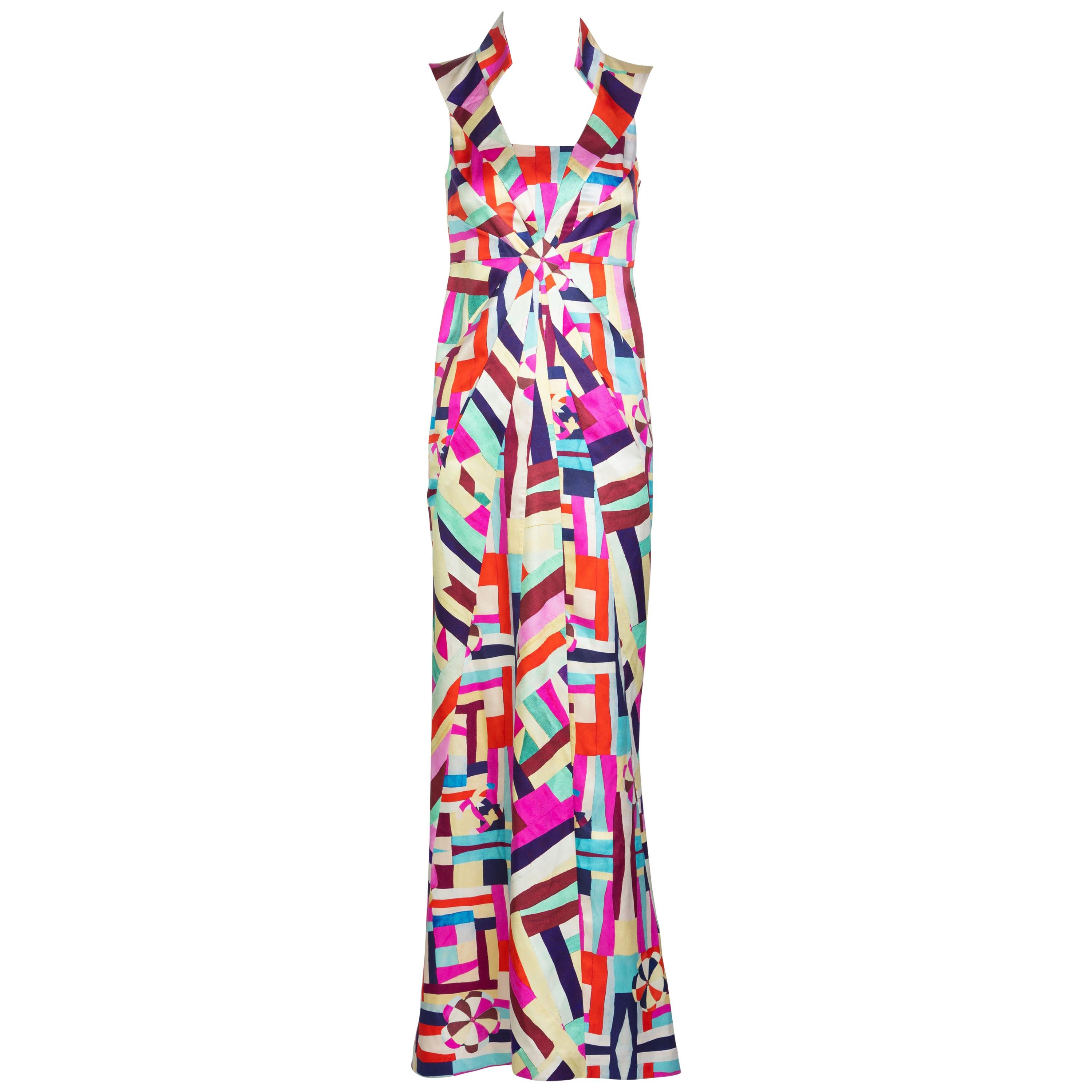 Chanel New Multicolored Print Cut Out Back Maxi Dress Cruise 2016 New with Tags
