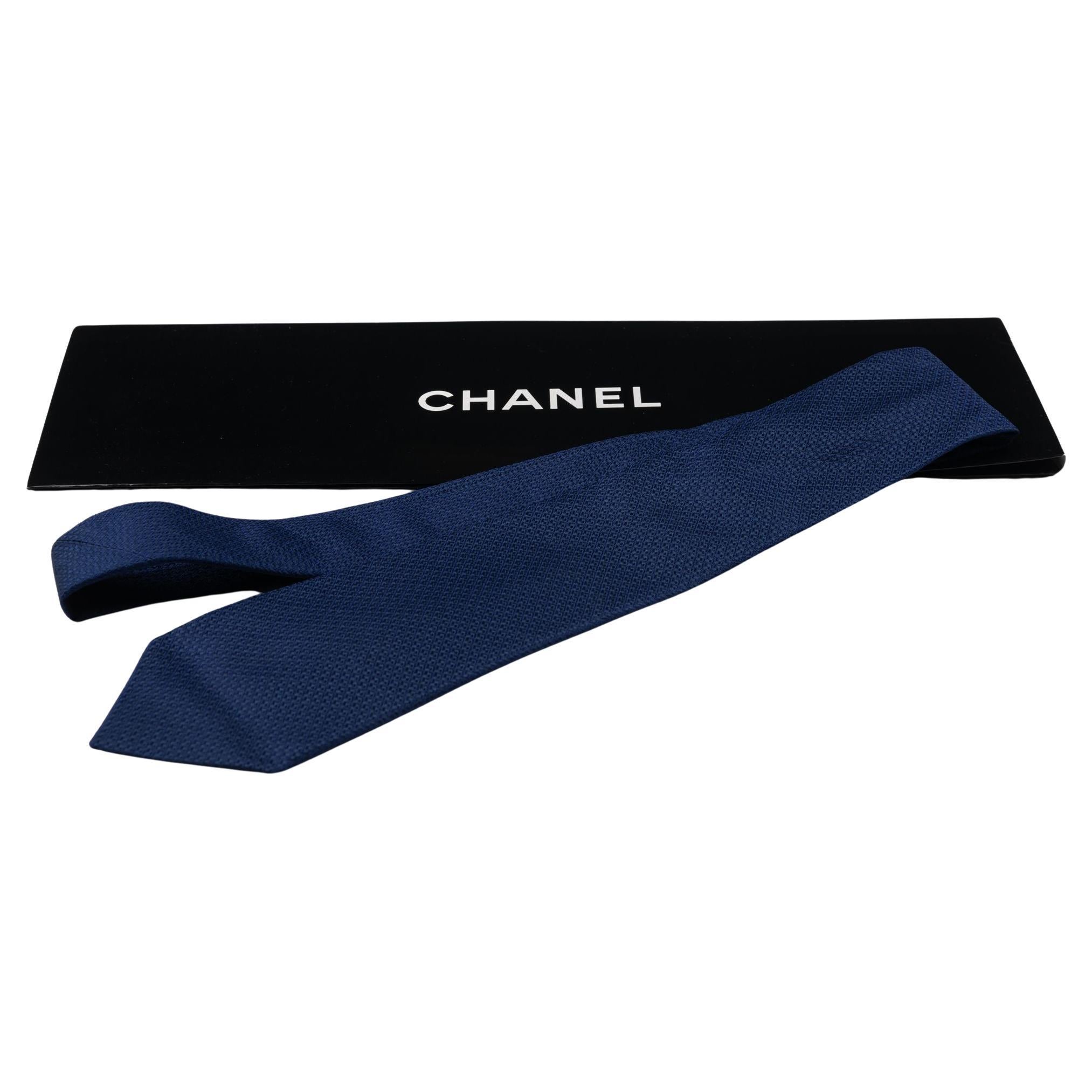 Chanel New Navy Blue Silk Tie For Sale