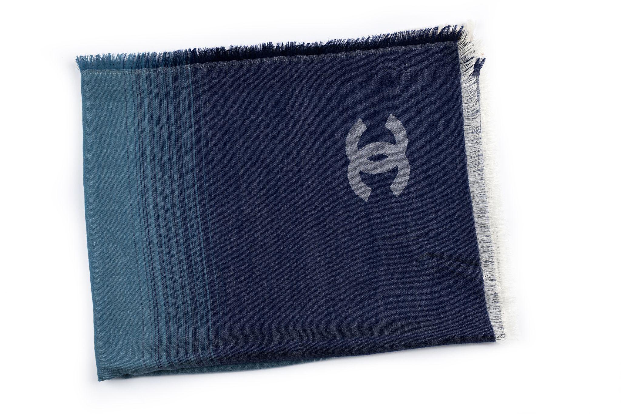 Chanel New Navy Camellia Cashmere Shawl For Sale 1