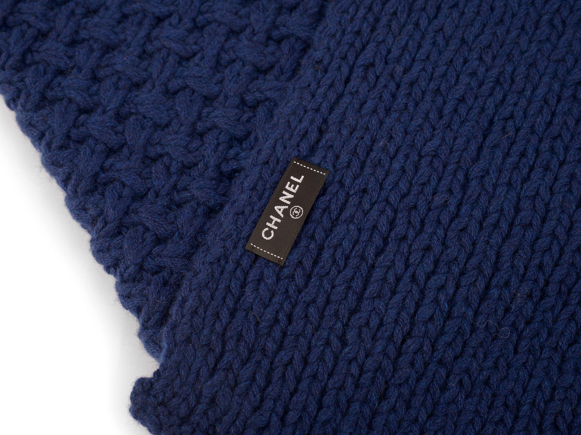 Chanel New Navy Knit Beanie and Scarf Set For Sale at 1stDibs