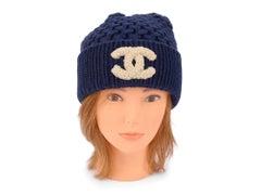 Chanel New Navy Knit Beanie & Scarf Set