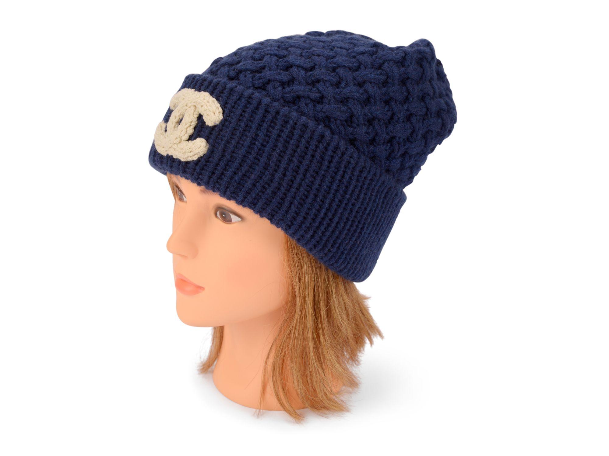 Chanel New Navy Knit Beanie and Scarf Set For Sale at 1stDibs