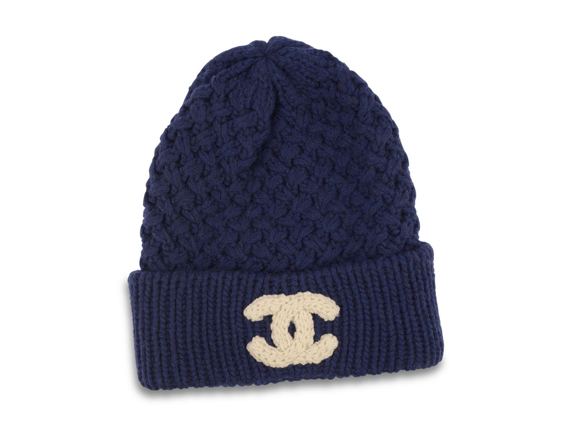 Chanel New Navy Knit Beanie and Scarf Set For Sale at 1stDibs
