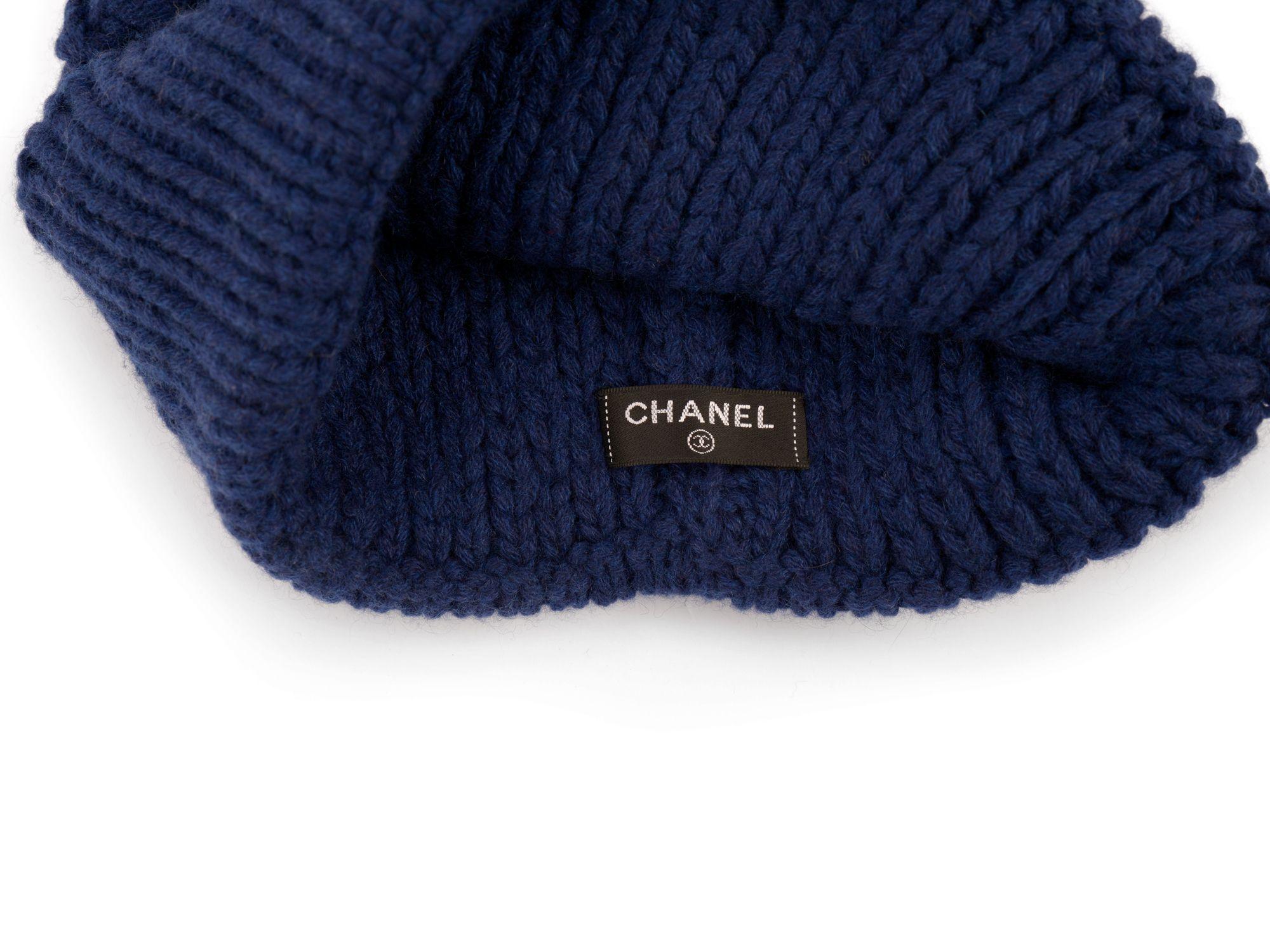 Chanel New Navy Knit Beanie and Scarf Set For Sale at 1stDibs