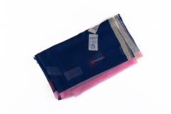 Chanel New Navy White Cashmere Shawl