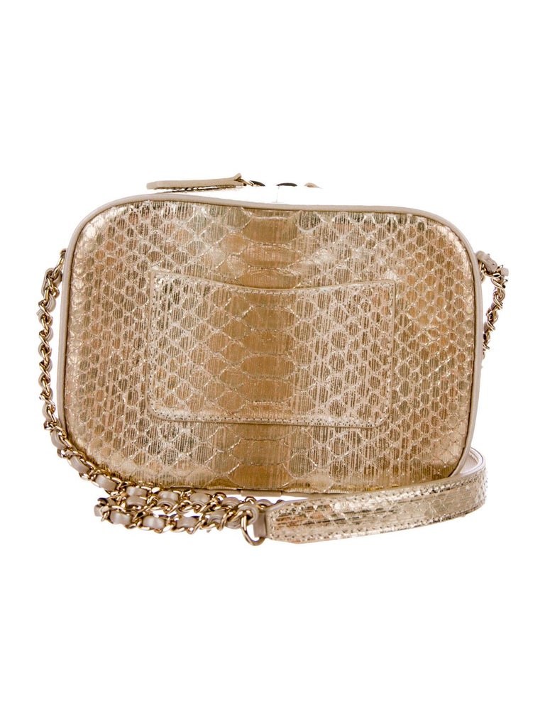 Top Handle Chanel Python Bag Chanel NEW Nude Gold Python Exotic Top Handle Satchel Shoulder Bag in ...