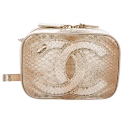 Chanel NEW Nude Gold Python Exotic Top Handle Satchel Shoulder Bag in Box