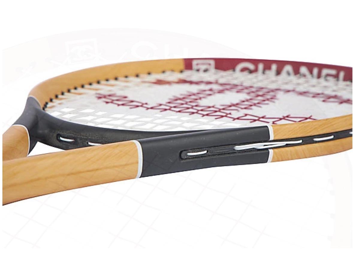 Beige Chanel NEW Oak Wood Brown Red CC Logo Sports Game Novelty Tennis Racquet Racket