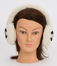 Chanel New Off White Fur Logo Earmuffs