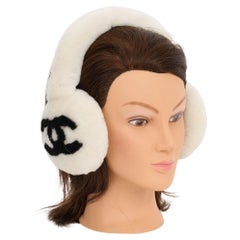 Chanel New Off White Fur Logo Earmuffs