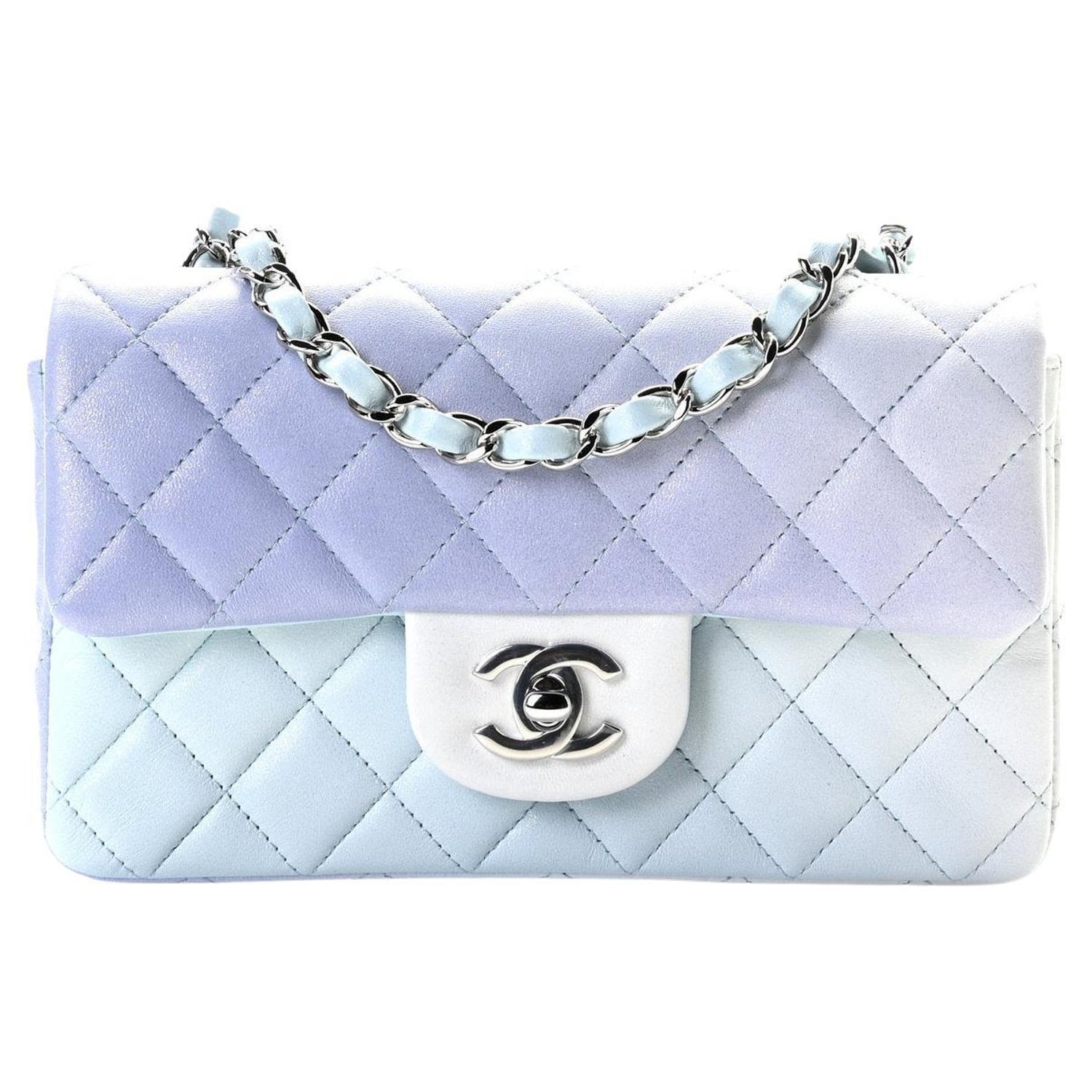 CHANEL NEW Ombre Blue Purple Lambskin Silver Small Mini Flap Shoulder Bag For at 1stDibs | chanel rectangular mini, chanel mini rectangular flap, chanel lambskin flap bag