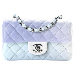 CHANEL NEW Ombre Blue Purple Lambskin Silver Small Mini Flap Shoulder Bag