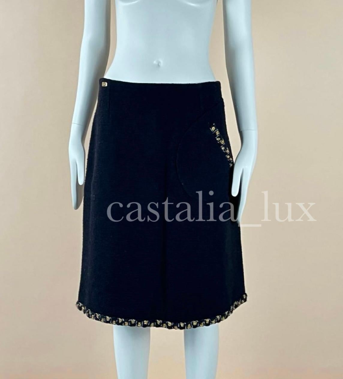 Chanel New Paris / Byzance Black Tweed Skirt For Sale 1