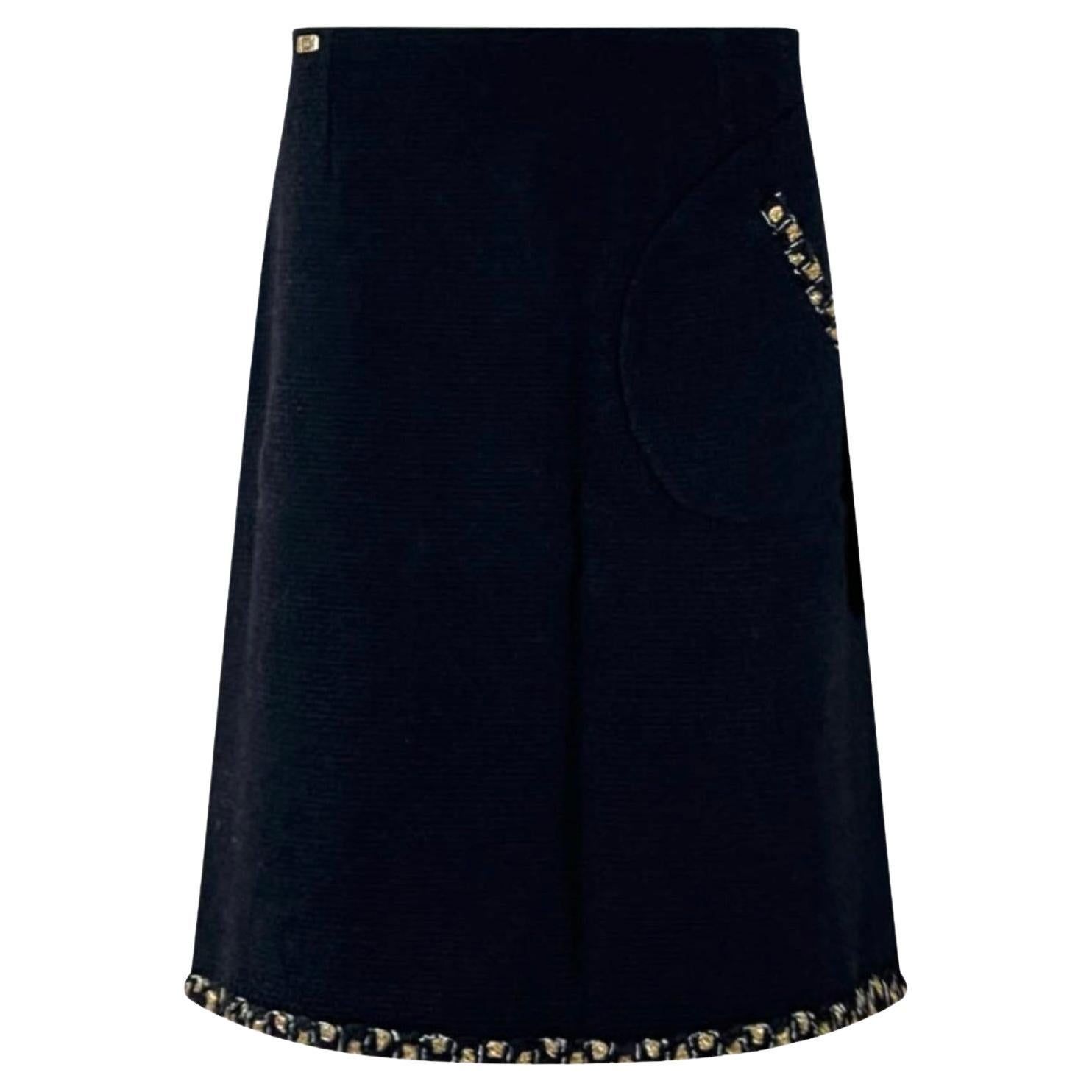 Chanel New Paris / Byzance Black Tweed Skirt For Sale