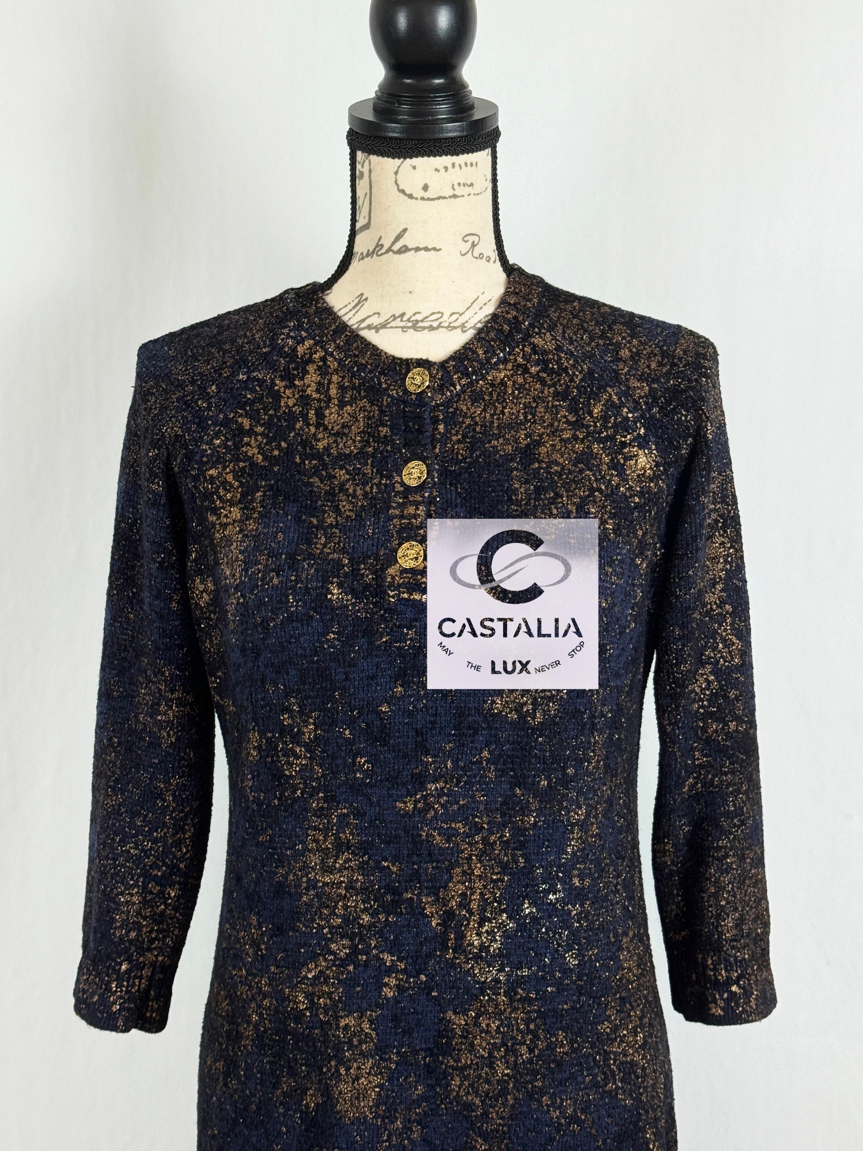 Black Chanel New Paris / Byzance CC Buttons Patinated Dress
