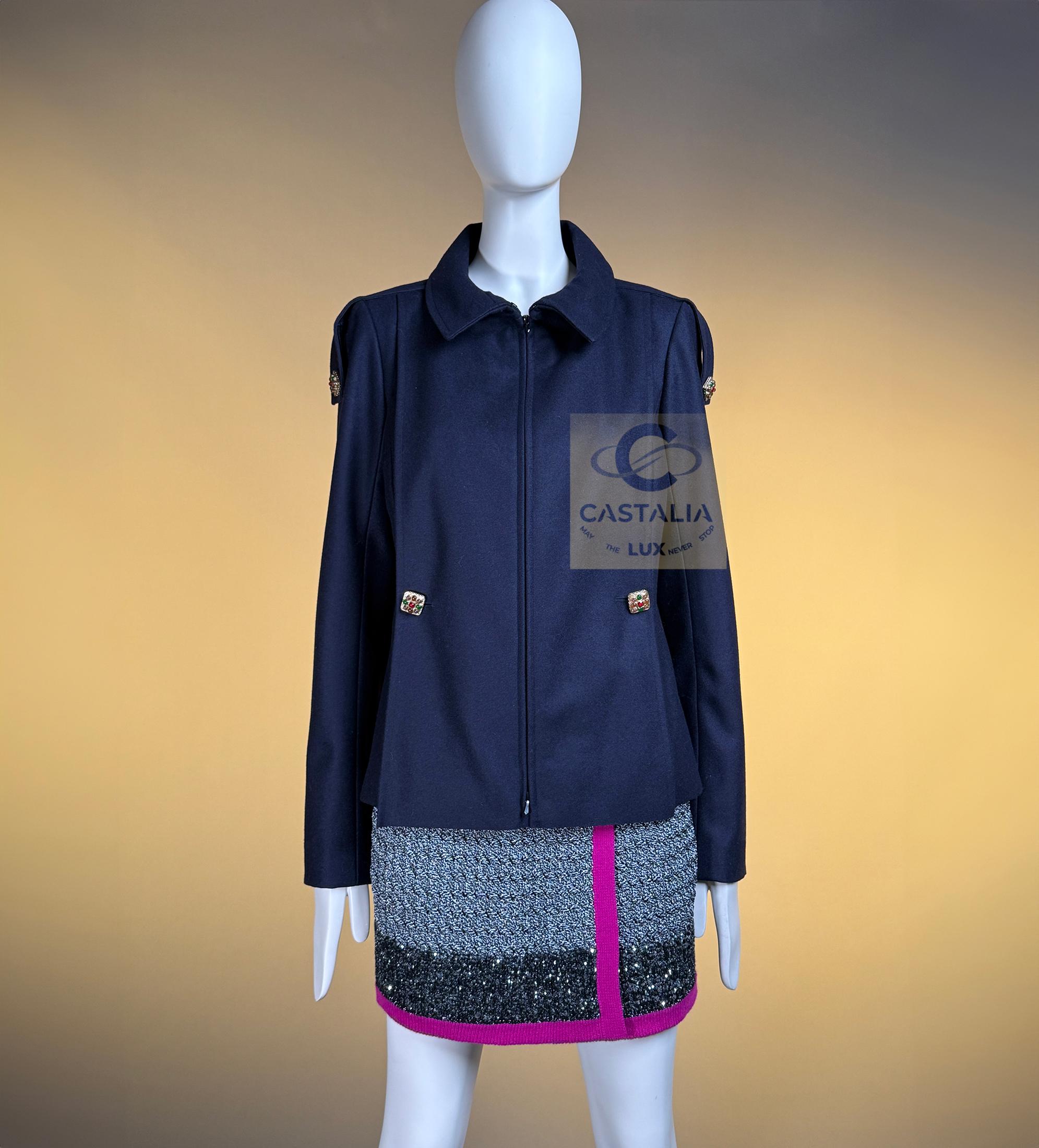 CHANEL Paris / Byzance Navy Jacket with Gripoix Buttons 40 FR For Sale 5
