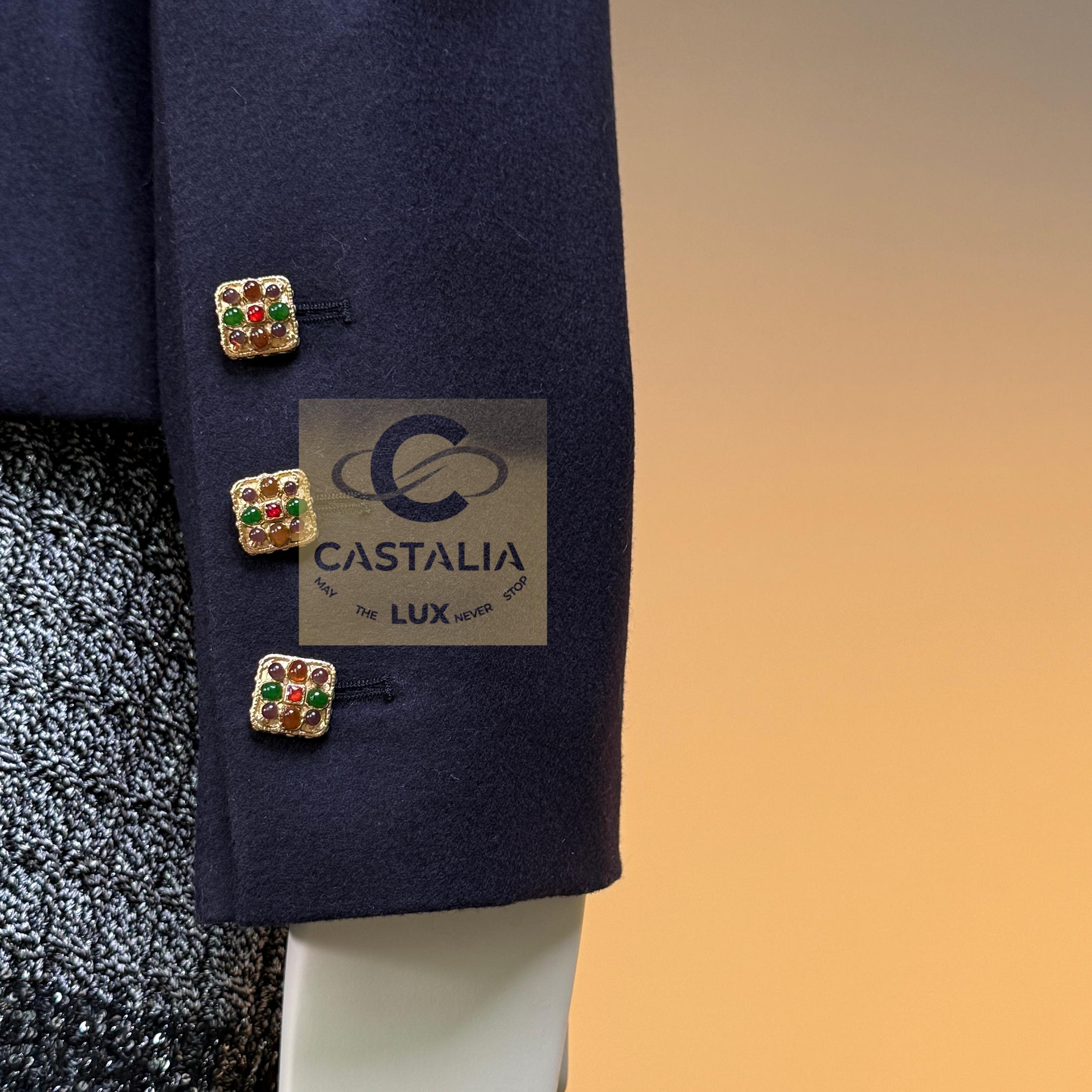 CHANEL Paris / Byzance Navy Jacket with Gripoix Buttons 40 FR For Sale 7
