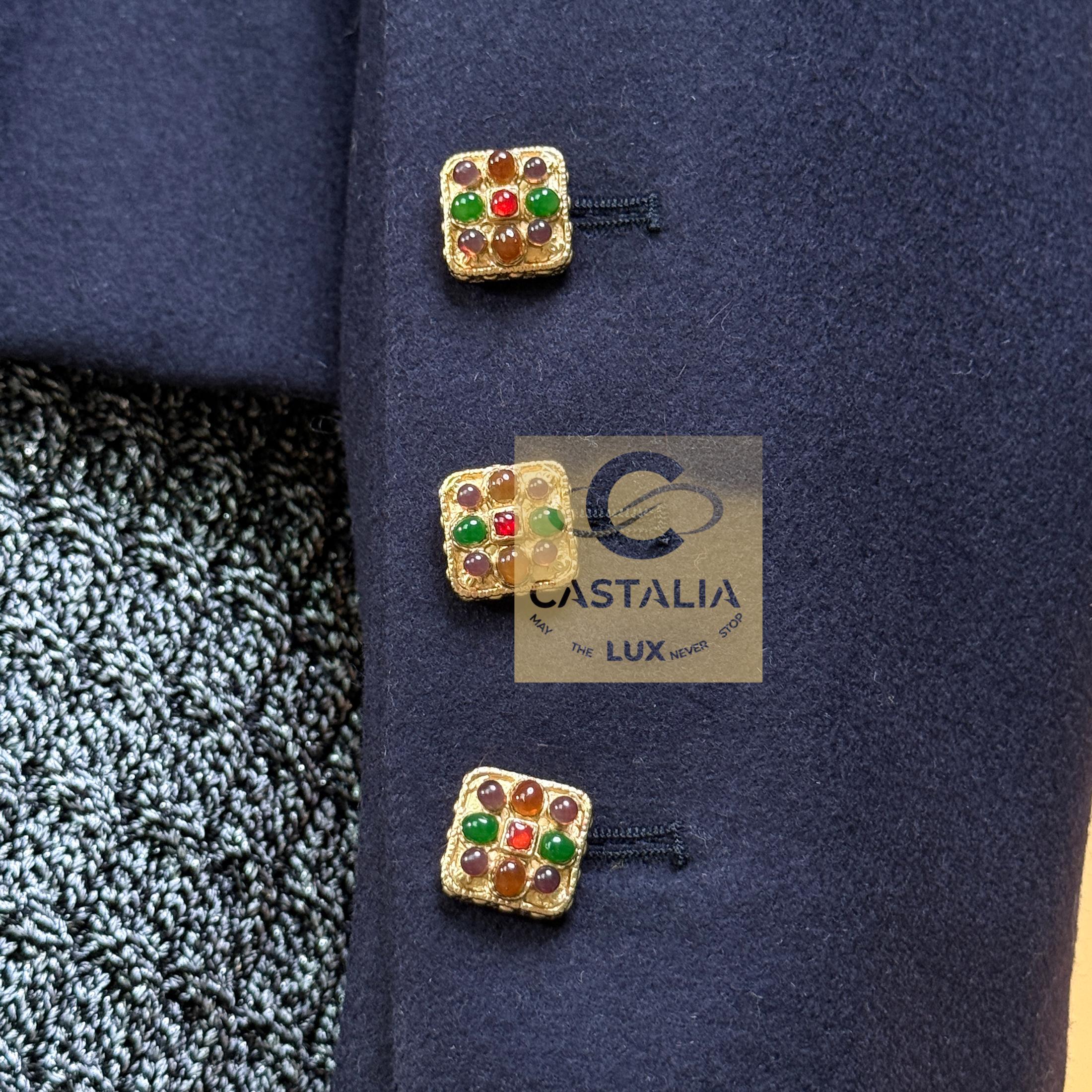 CHANEL Paris / Byzance Navy Jacket with Gripoix Buttons 40 FR For Sale 8