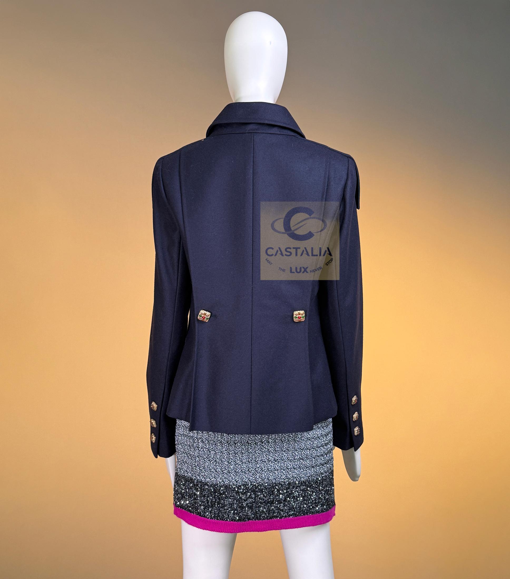 CHANEL Paris / Byzance Navy Jacket with Gripoix Buttons 40 FR For Sale 11
