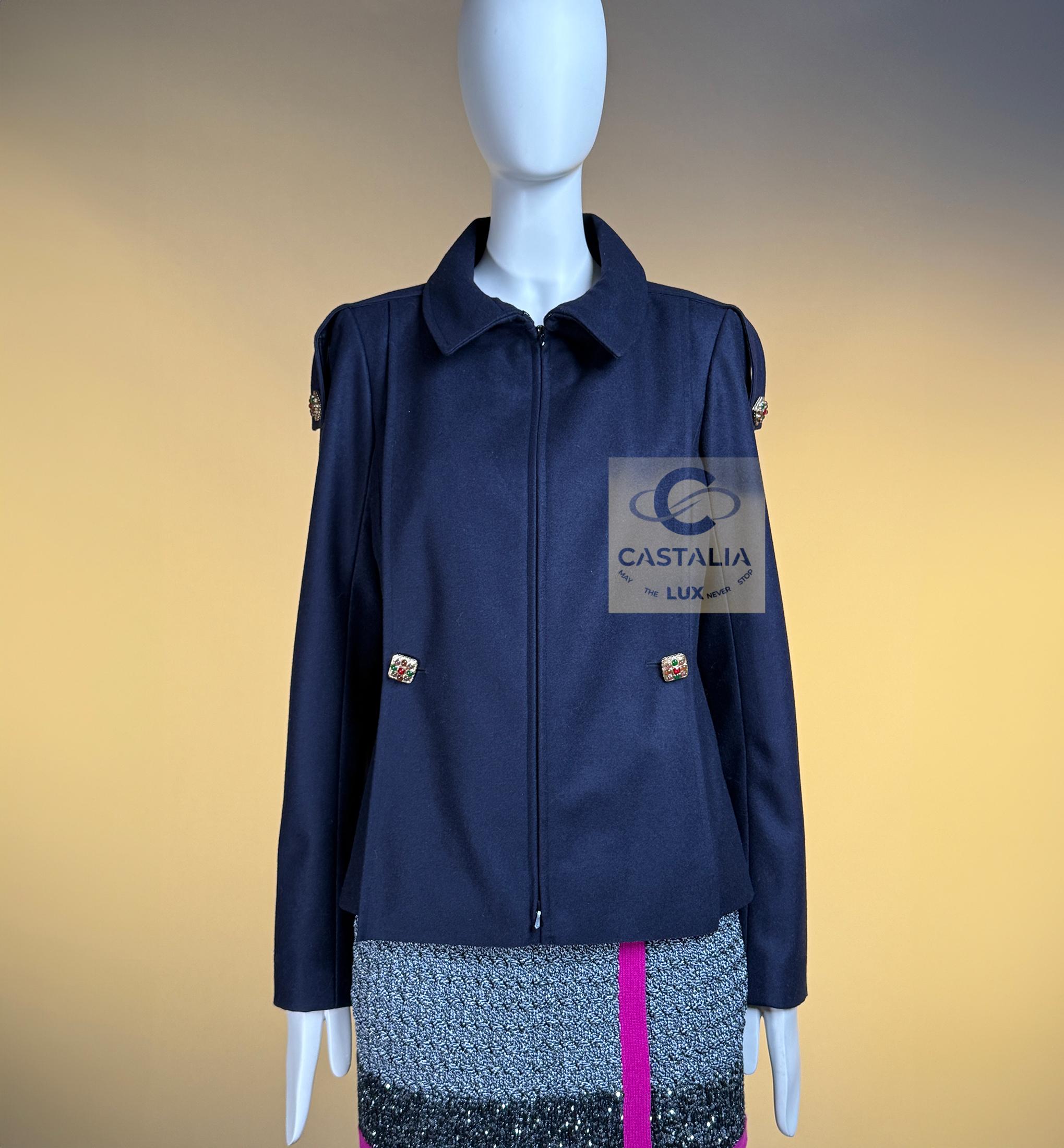CHANEL Paris / Byzance Navy Jacket with Gripoix Buttons 40 FR For Sale 1