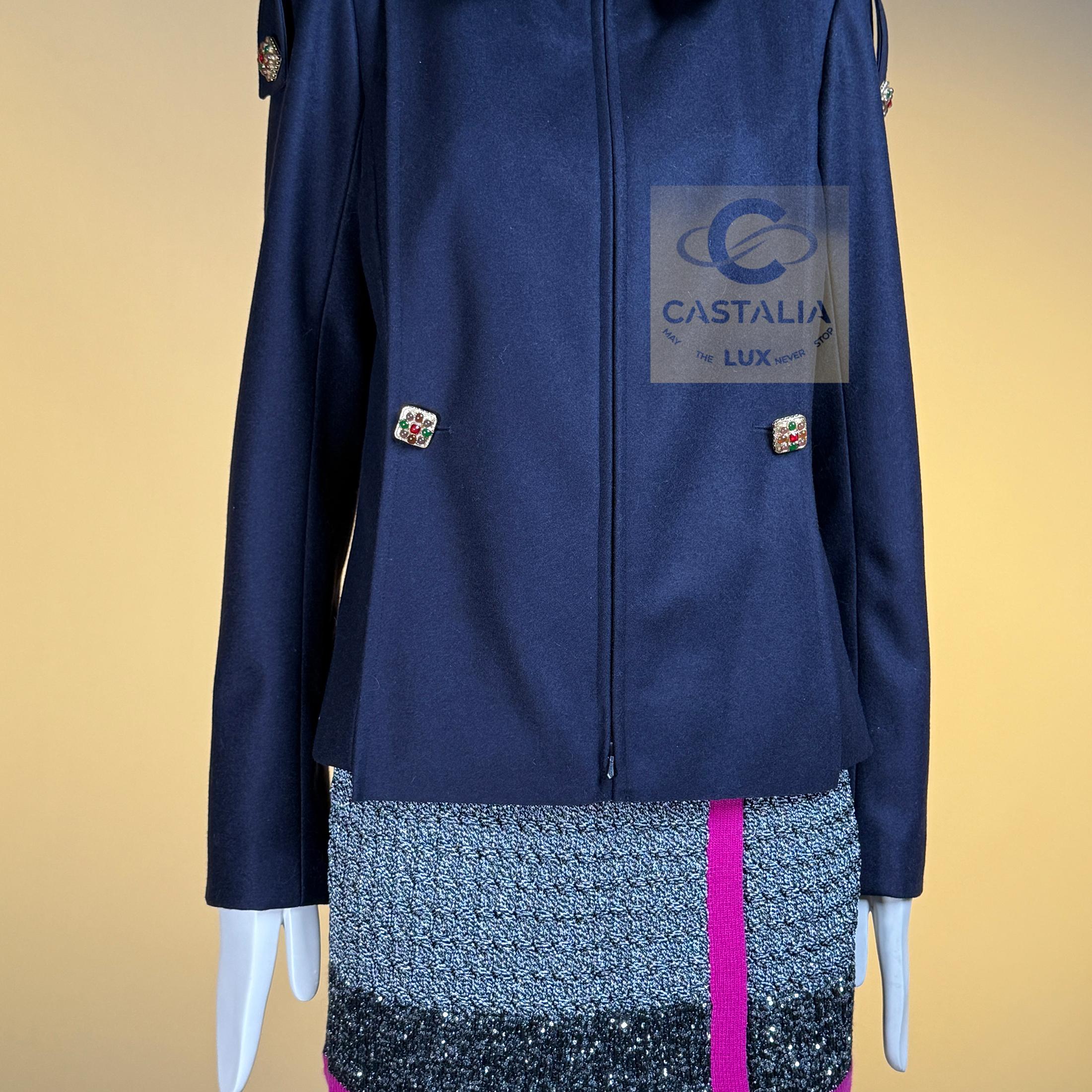 CHANEL Paris / Byzance Navy Jacket with Gripoix Buttons 40 FR For Sale 3