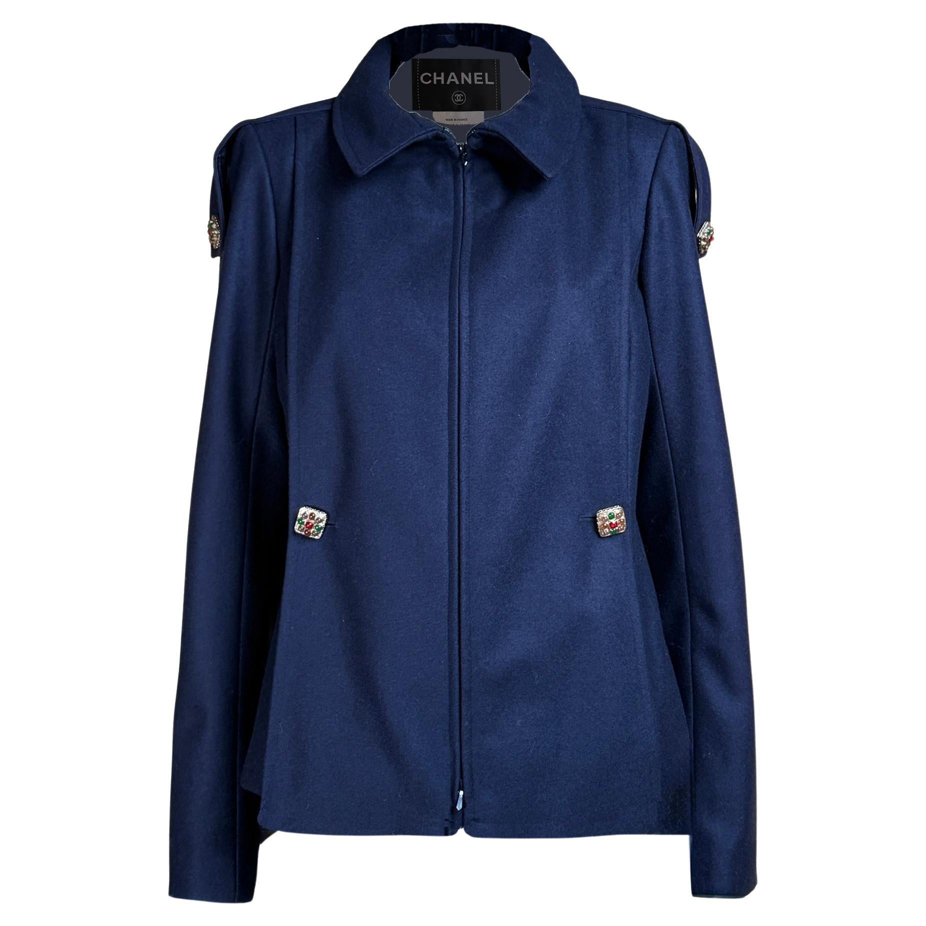 CHANEL Paris / Byzance Navy Jacket with Gripoix Buttons 40 FR For Sale