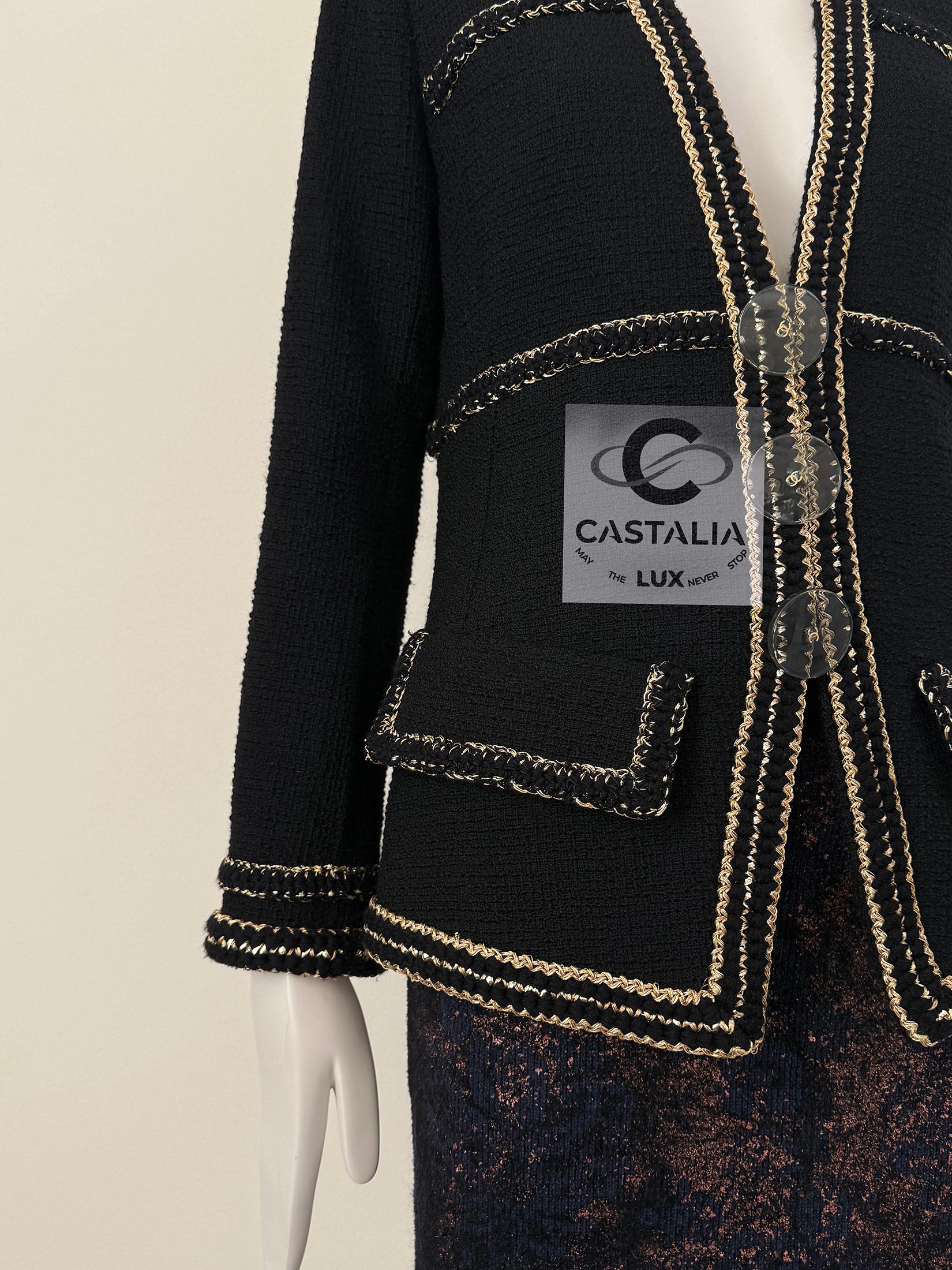 Chanel New Paris / Cosmopolite Black Tweed Jacket 40 FR For Sale 9