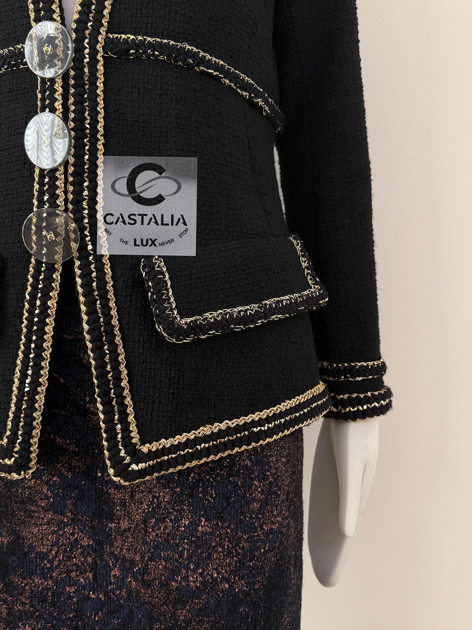 Chanel New Paris / Cosmopolite Black Tweed Jacket 40 FR For Sale 11