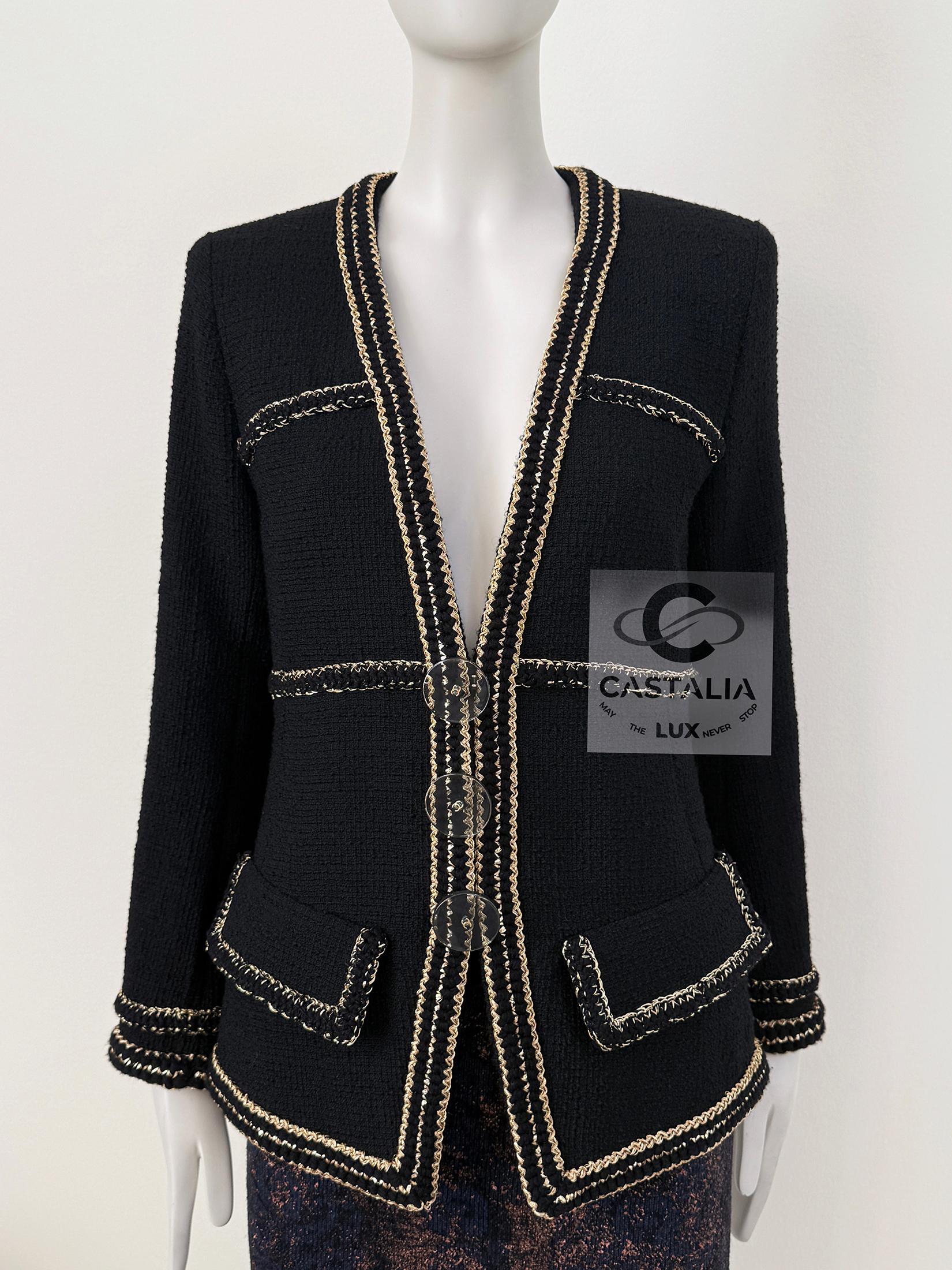 Chanel New Paris / Cosmopolite Black Tweed Jacket 40 FR For Sale 3
