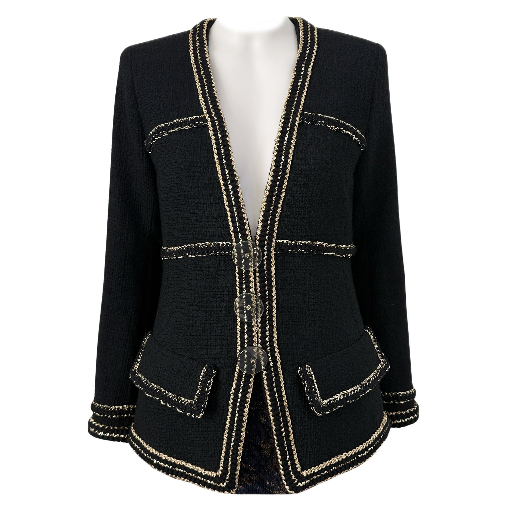 Chanel New Paris / Cosmopolite Black Tweed Jacket 40 FR For Sale