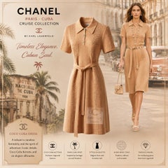 CHANEL New Paris / CUBA Beige Belted Dress 38 FR