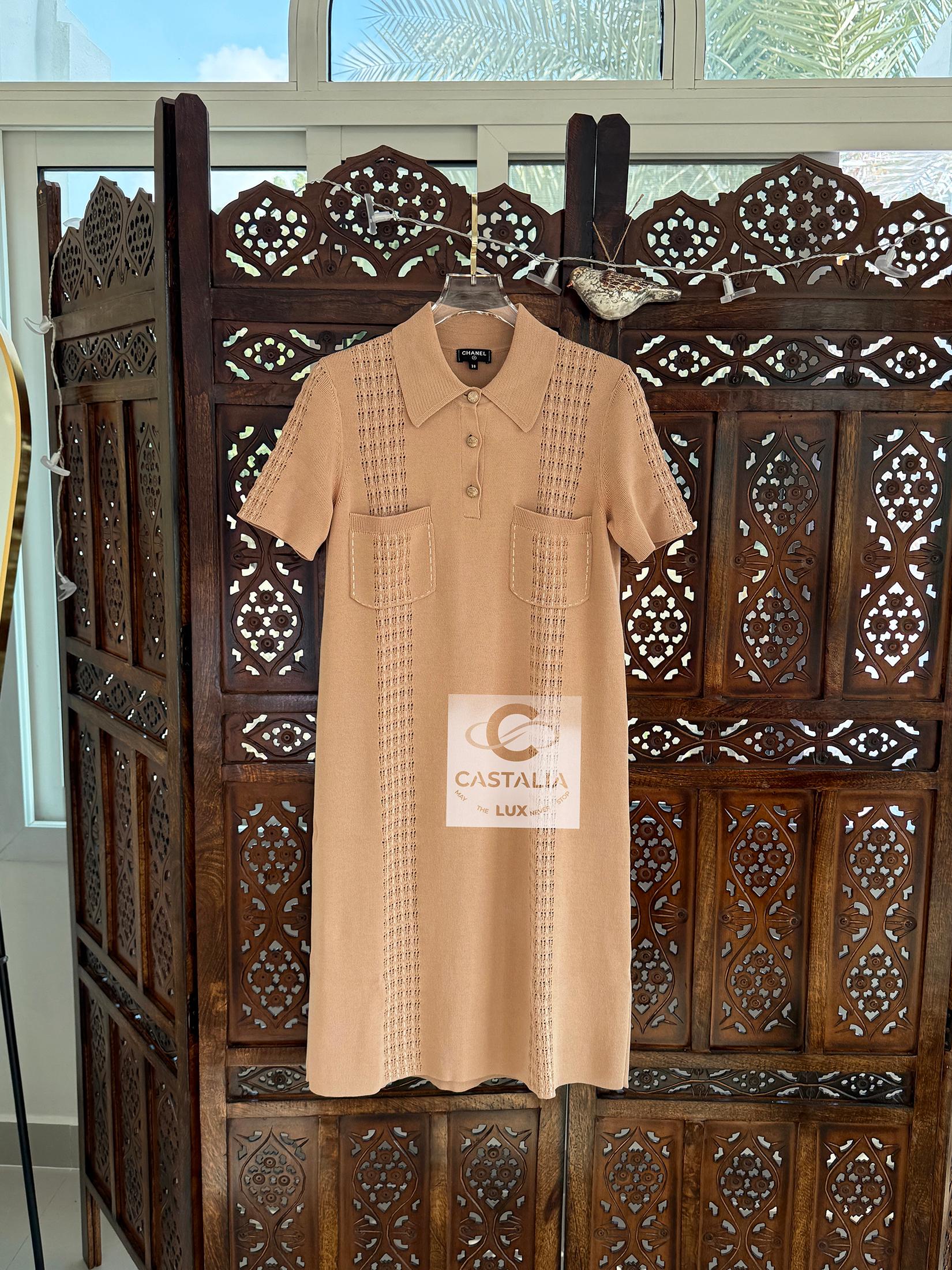 Chanel New Paris / Cuba Beige Belted Dress 38 FR For Sale 2
