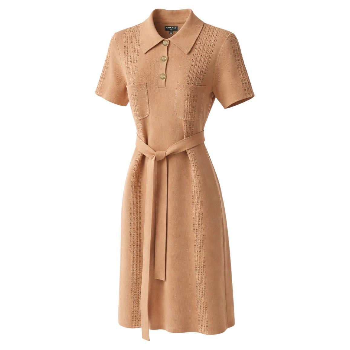 CHANEL New Paris / Cuba Beige Belted Dress 38 FR