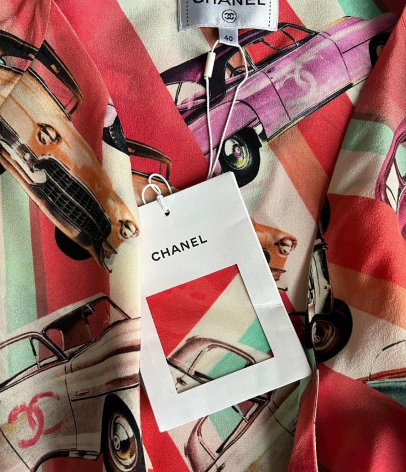Women's or Men's Chanel New Paris / Cuba Retro Cars CC Logo Silk Blouse