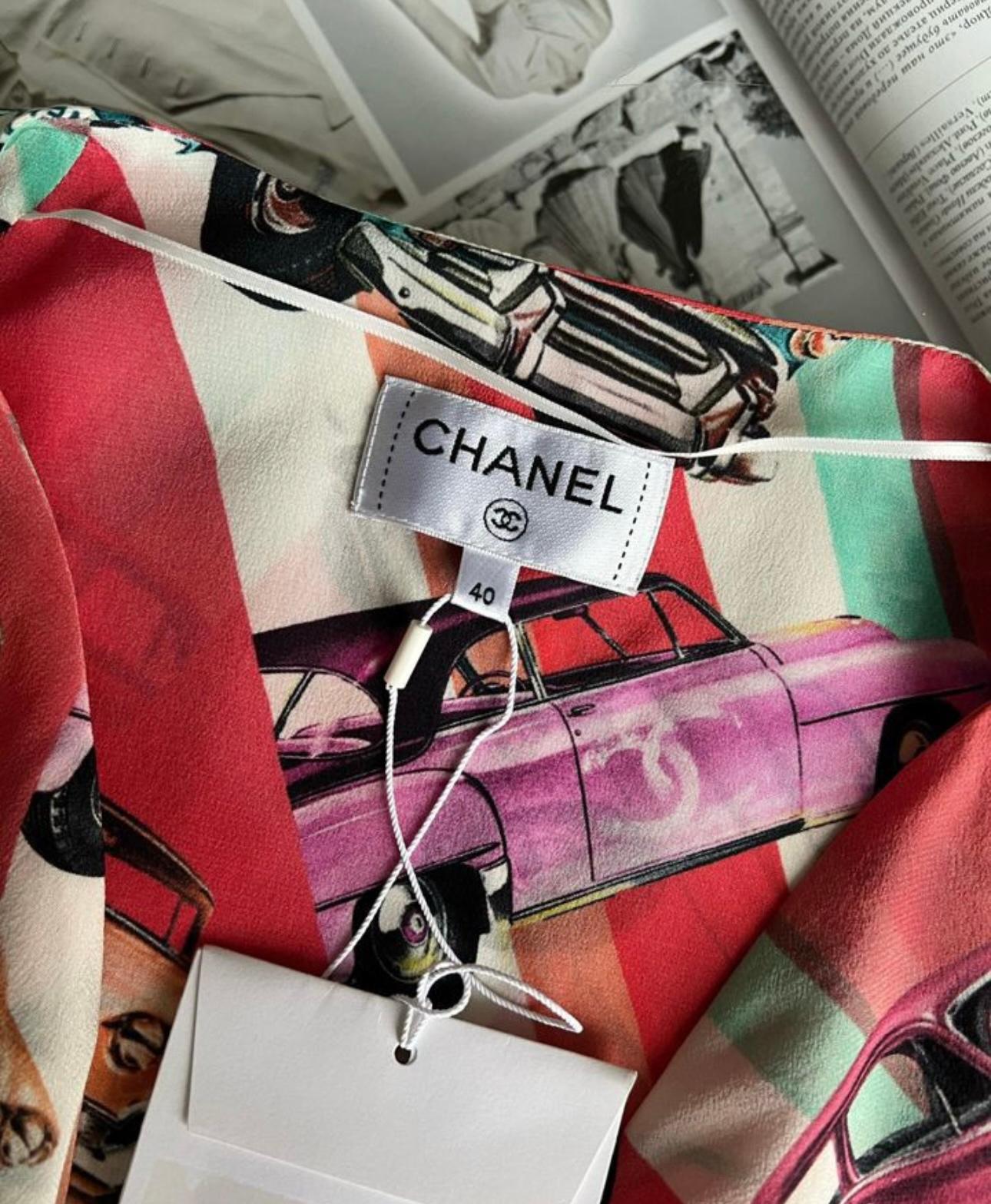 Chanel New Paris / Cuba Retro Cars CC Logo Silk Blouse 3