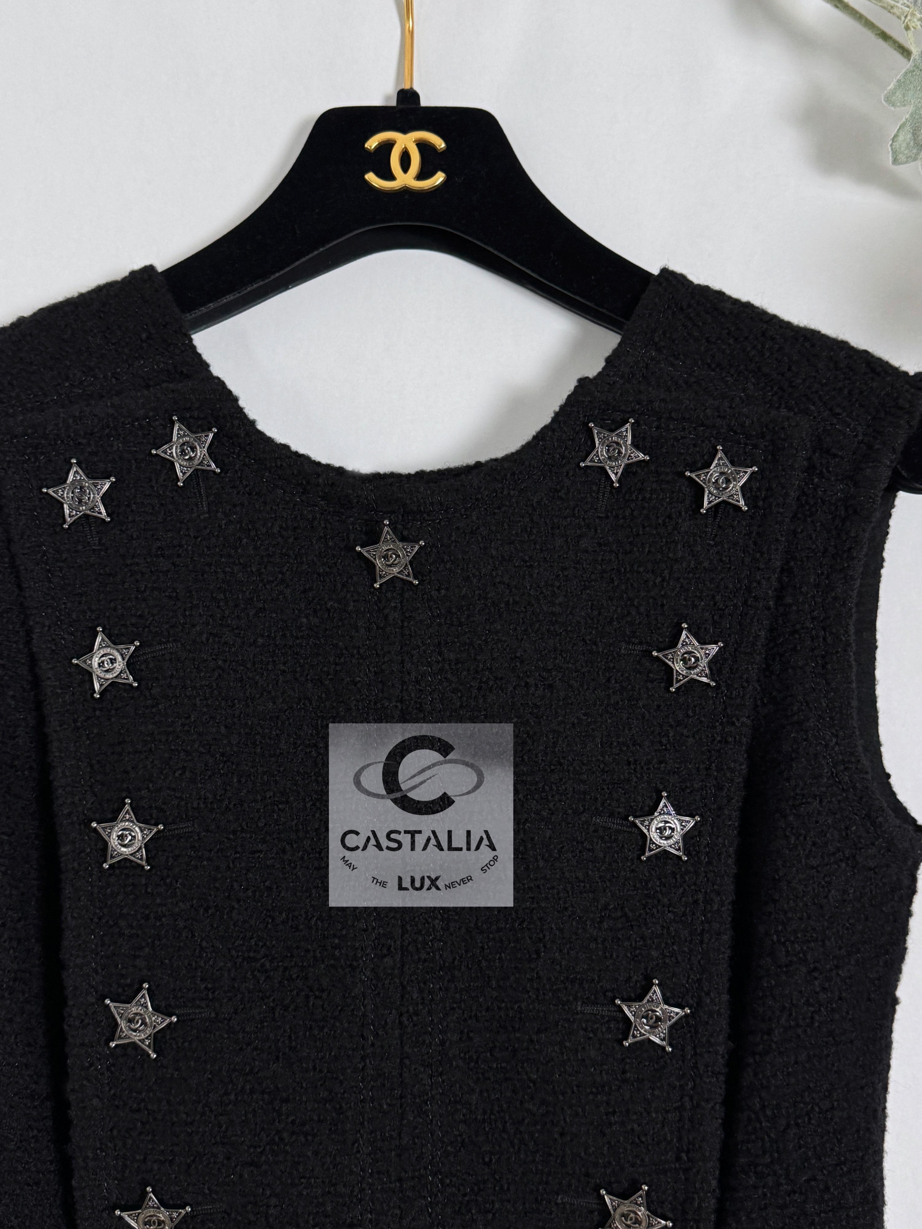 Women's or Men's Chanel New Paris / Dallas CC Stars Black Tweed Dress