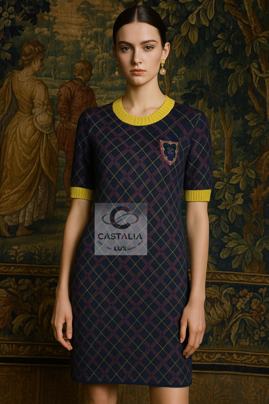 Chanel Nuevo París / Edimburgo CC Logo Patch Vestido de tartán Negro en venta