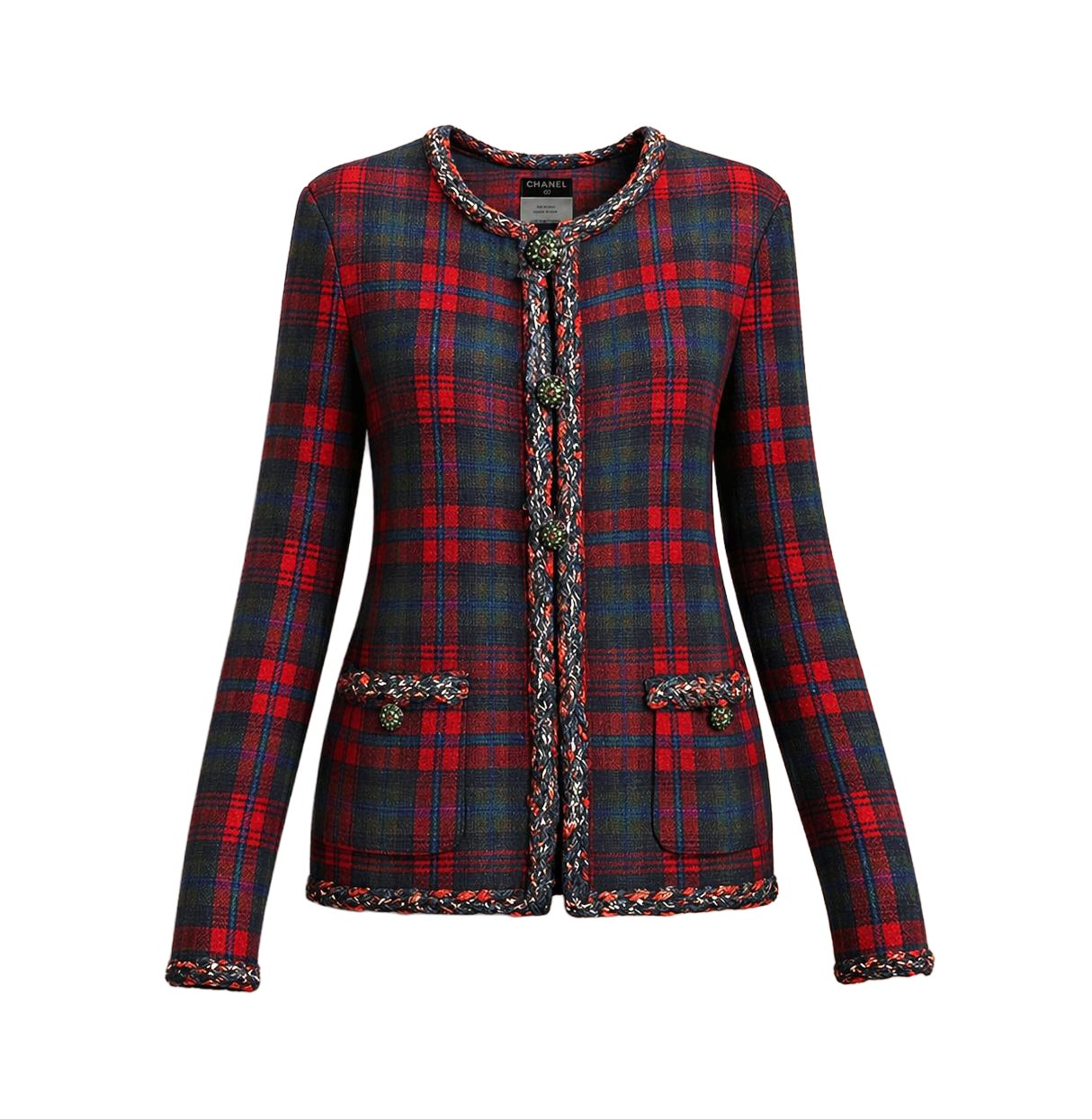 CHANEL New Paris / EDINBURGH Iconic Red Tartan Jacket 34 FR